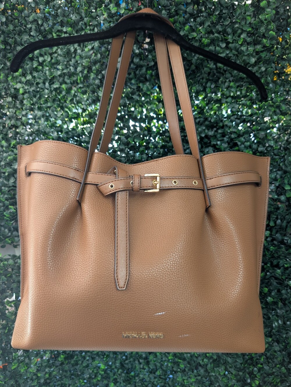 Michael Kors Cognac Pebbled Leather Buckle Tote